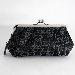 Coach Y2K Signature Optic Kisslock Clutch Black Shimmer Monogram Bag Vintage